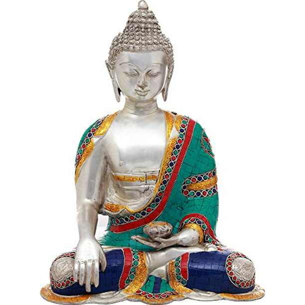 Exotic India Tibetan Buddhist Bhumisparsha Buddha Brass Statue 